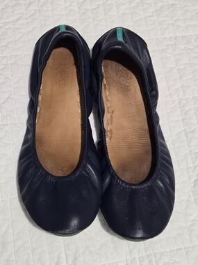 Tieks Navy Leather Ballet Flats with Teal Tab
